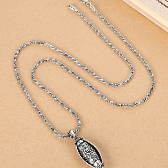 Tibetan good luck mantra necklace  S925 silver with a turquoise - Picture 4 of 4